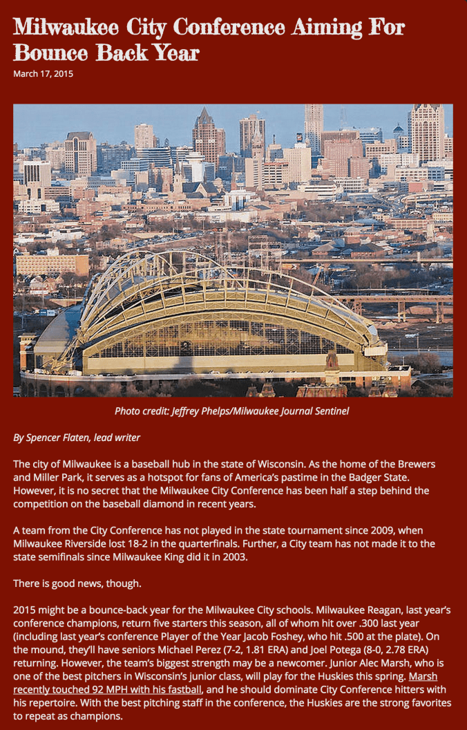 Wisconsin Baseball Central   Milwaukee City Conference Aiming For Bounce Back Year